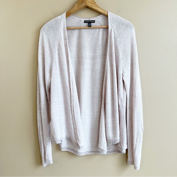 EILEEN FISHER organic linen open cardigan size medium w front slits pink dune - Picture 8 of 8